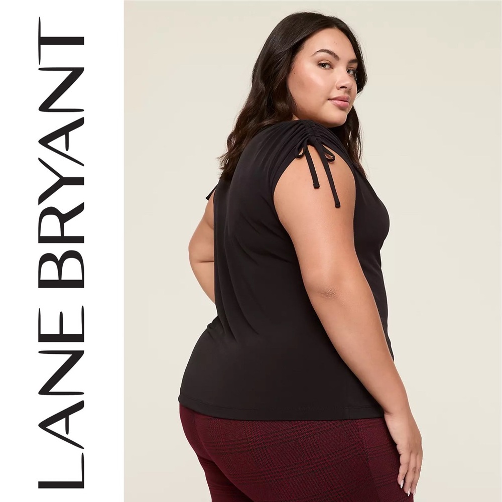 LANE BRYANT Plus Size Womens Black Slinky Cap Sleeve Cowl Neck Top Size 24 28